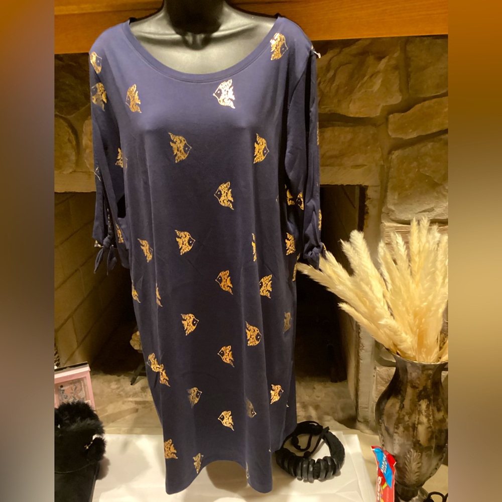 Lilly Pulitzer Preston Navy gold Foil fish design tee shirt dress Sz. XL - Picture 4 of 16